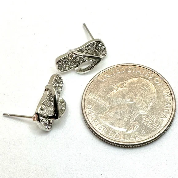 NWOT - Sparkling Silver Crystal Flip-Flop Earrings - Picture 10 of 13